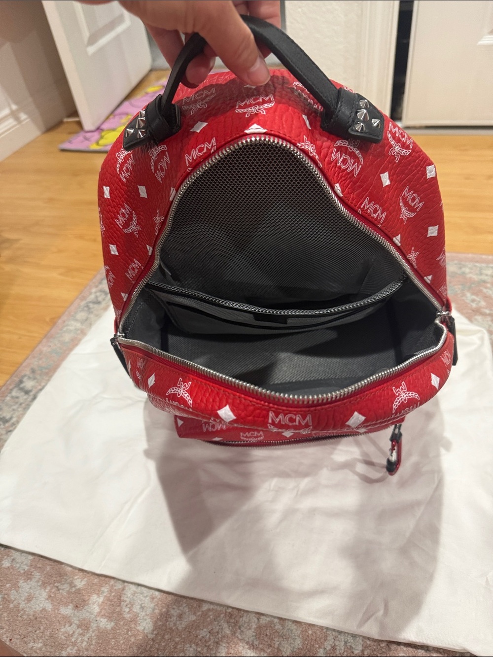 MCM Red Logo Print Mini Backpack - Picture 6 of 8